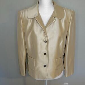 Talbots 100% silk beige dress blazer metal buttons size 16P